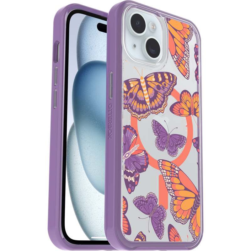 product image 1 - Coque iPhone 13, iPhone 14 et iPhone 15 Symmetry Series Clear pour MagSafe Fluttering Flora