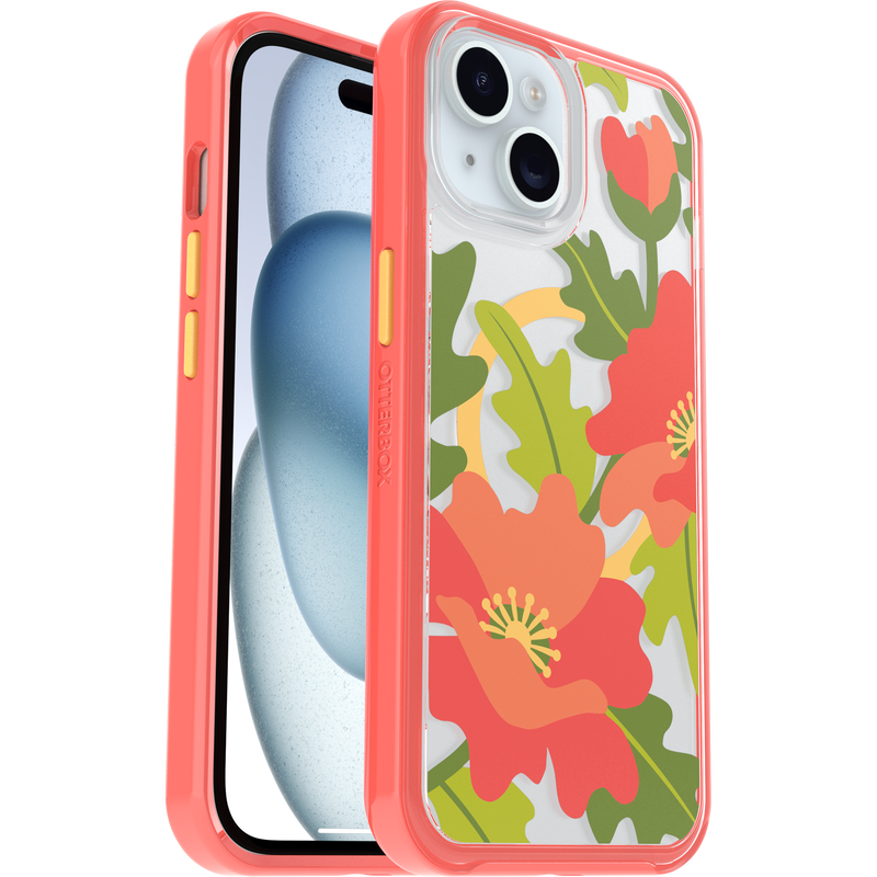 product image 1 - Coque iPhone 16e et iPhone 15/14/13 Symmetry Series Clear pour MagSafe Fluttering Flora
